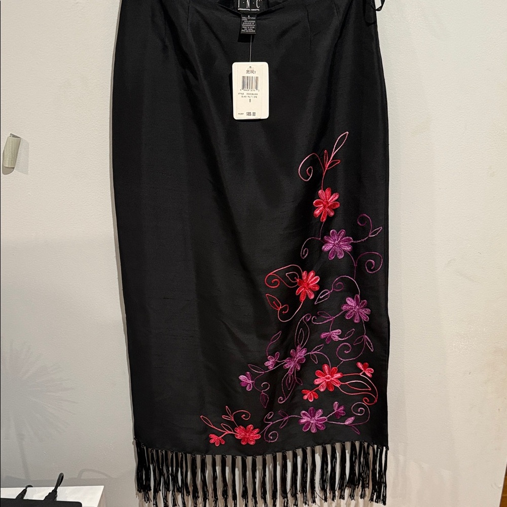 INC International Concepts Black Skirt with Pink and Purple Floral Embroidery - Picture 5 of 9